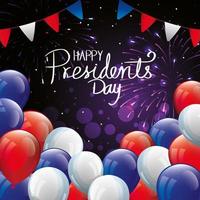 happy presidents day with balloons helium and garlands hanging vector