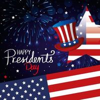 happy presidents day with flag usa and top hat vector