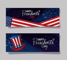 set poster of happy presidents day with decoration vector