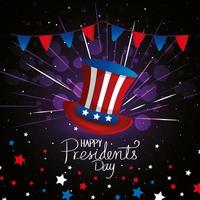 happy presidents day with top hat and garlands hanging vector