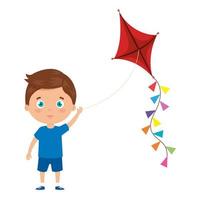 cute little boy with kite isolated icon vector