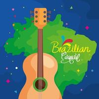 poster of brazilian carnival with map and guitar vector