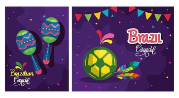 set of poster carnival brazil with decoration vector