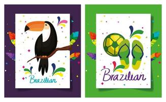 set of poster carnival brazil with decoration vector