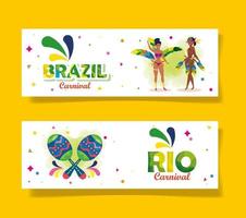 set poster of brazil carnival with decoration vector