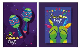 set of poster carnival brazil with decoration vector