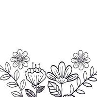 cute flowers with branches and leafs line style icon vector