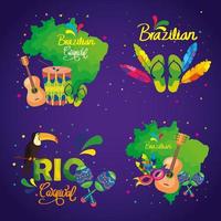 set poster of brazil carnival with decoration vector