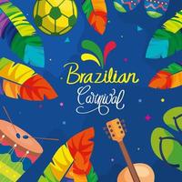 poster of brazilian carnival with frame of icons traditional vector