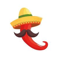 Isolated mexican chilli hat and mustache vector design