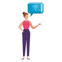 business woman with speech bubble and wireless vector