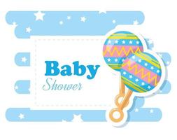 baby shower card with rattle toy and decoration vector