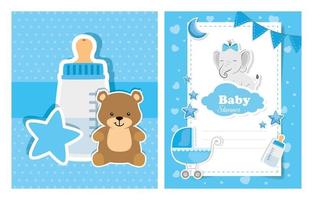 set of baby shower cards with cute decoration vector