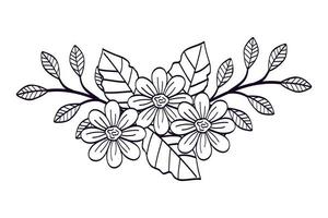 cute flowers with branches and leafs line style icon vector