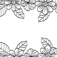 frame of flowers with leafs line style icon vector