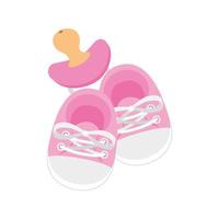 Lindos zapatos de bebé con chupete icono aislado vector