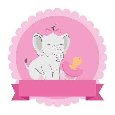 cute elephant female with pacifier in lace frame