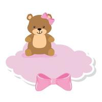 cute teddy bear female in cloud vector