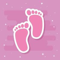 cute footprints baby in pink background vector
