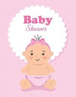 baby shower card with cute baby girl and decoration vector