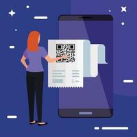 scan code qr in smartphone with businesswoman vector