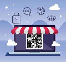 Escanear el código qr en el candado con iconos de conjunto vector