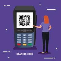 escanear código qr con mujer de negocios vector