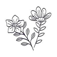 cute flowers with branches and leafs line style icon