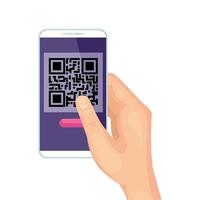 mano usando un teléfono inteligente con código de escaneo qr vector