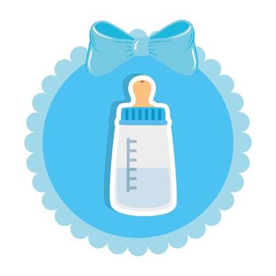 baby bottle milk in lace frame isolated icon