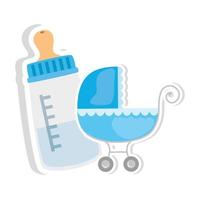 bottle milk with baby cart transportation vector