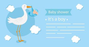 baby shower card with stork and decoration vector