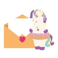 cute unicorn fantasy with envelope vector