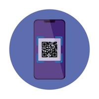 dispositivo de teléfono inteligente con código de escaneo qr en marco circular vector