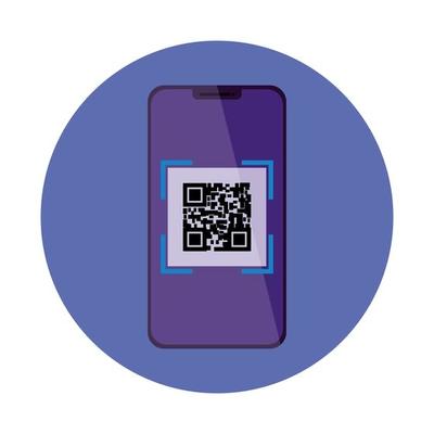 smartphone device with scan code qr in frame circular