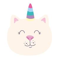 face of cute cat unicorn fantasy icon vector