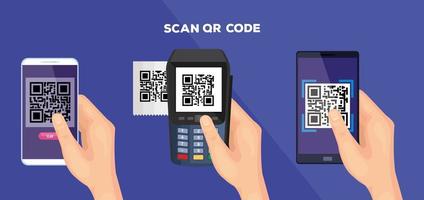set poster of scan code qr and icons vector