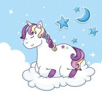 cute unicorn with stars and moon vector