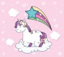 linda fantasía de unicornio con estrella fugaz vector