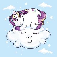 lindo unicornio durmiendo en la nube estilo kawaii vector