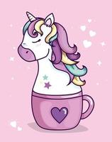 head of cute unicorn fantasy in cup ceramic vector