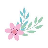 cute flower pink with branches and leafs vector