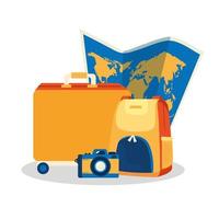 suitcases with camera and paper map vector