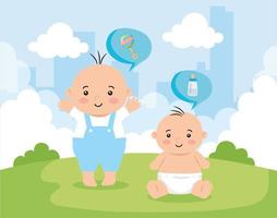 cute little boys in landscape vector