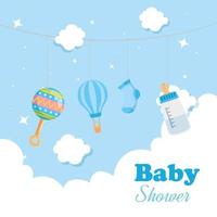 baby shower card with decoration hanging vector