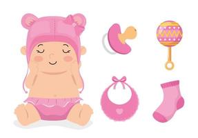 cute little baby girl with set toys vector