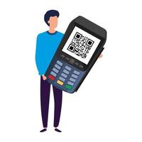 datáfono con código de escaneo qr y empresario vector