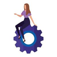 businesswoman sitting in gear pinion vector