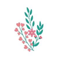 cute flower pink with branch and leafs vector