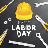 Labor Day Concept with Tools and Yellow Helmet vector
